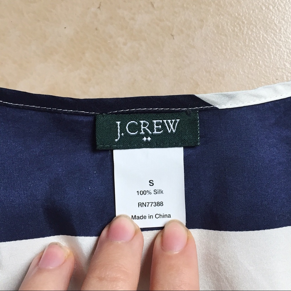 SOLD J Crew • 100% silk navy striped popover top - Picture 4 of 6